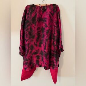 Tie-Dye Satin Blouse - Magenta/Black